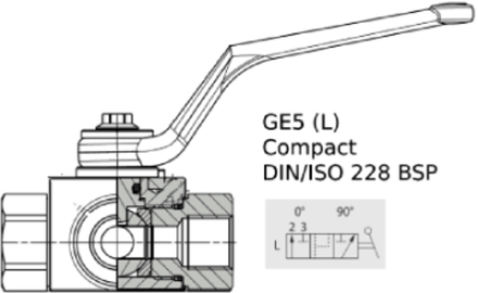 Кран 3-х ходовой шаровый BSP 1/4" DN06 P=500 L-обр. compact VERSO