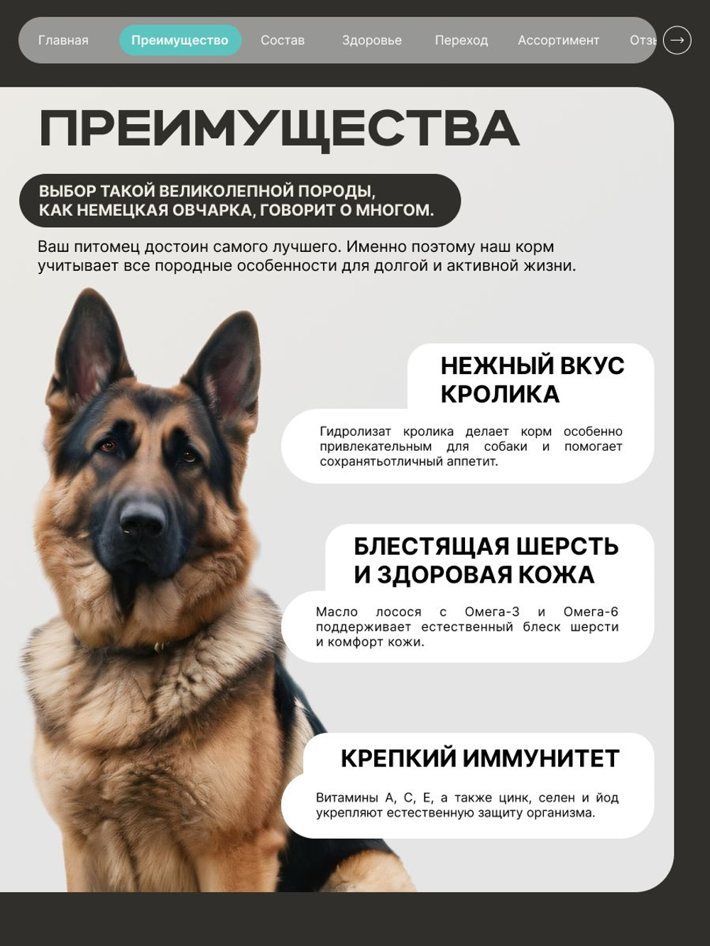 Корм для взрослых собак породы Немецкая овчарка, с кроликом, 3 кг, QUATTRO