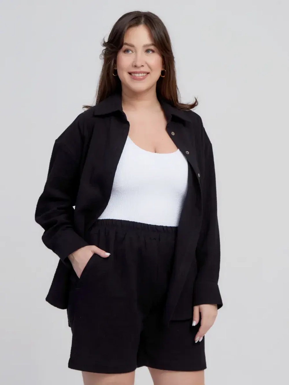 Костюм - пижама с шортами из муслина домашний оверсайз