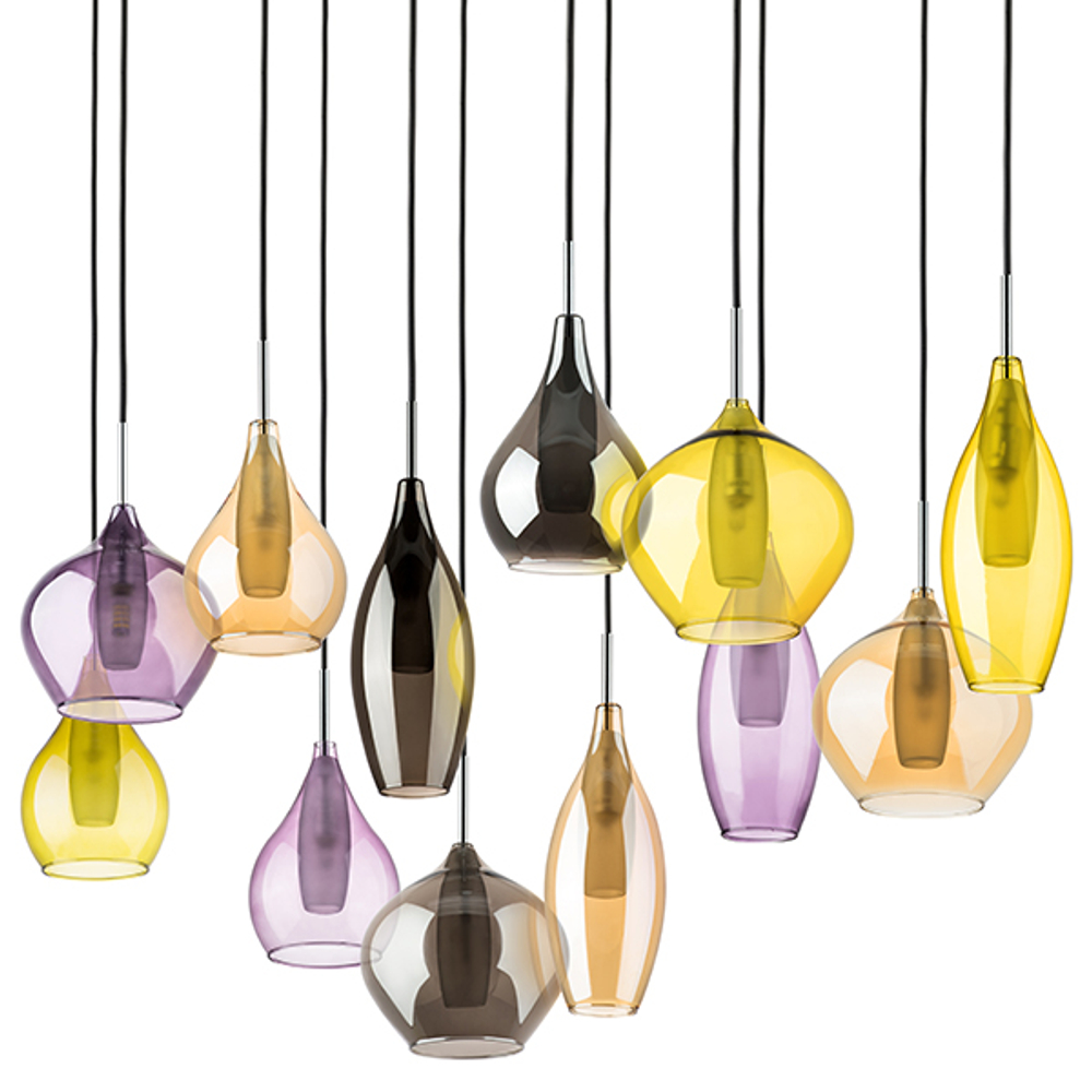 803125 Подвес PENTOLA 12x25W G9 хром/янтарь/дымчатый/оливковый/сливовый