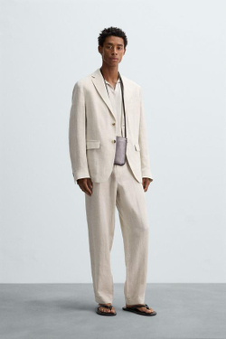 ZARA КОСТЮМНЫЕ БРЮКИ ИЗ 100% ЛЬНА, ПЕСОЧНЫЙ