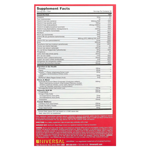 Universal U, Women's Total Health Pack, 30 Pill Packs