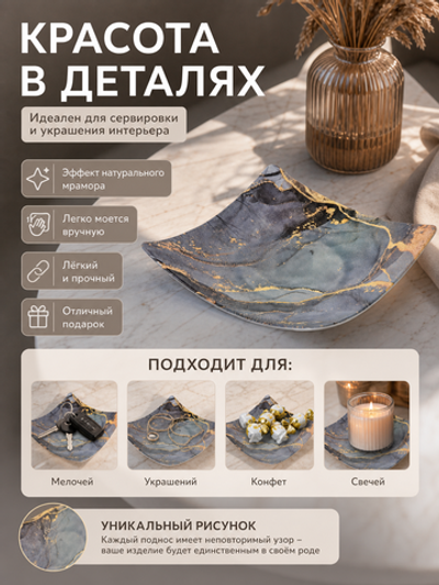 Поднос пластиковый «Мрамор» 21,5*21,5см серый