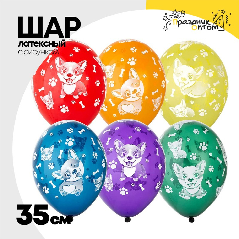 Шар латексный 35см Корги (Ассорти)