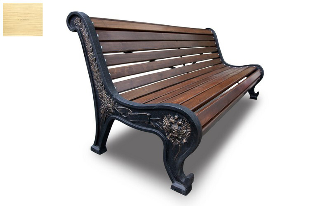 Скамейка чугунная "Патриот" без подлокотников, лиственница 3,0м, брус 30х60мм, лак