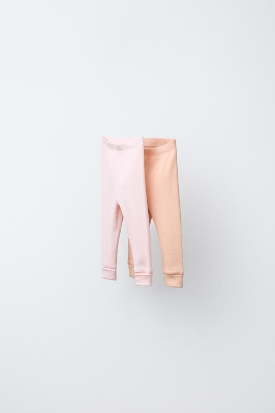 ZARA НАБОР ИЗ 2 ЛЕГИНСОВ В РУБЧИК, РОЗОВЫЙ