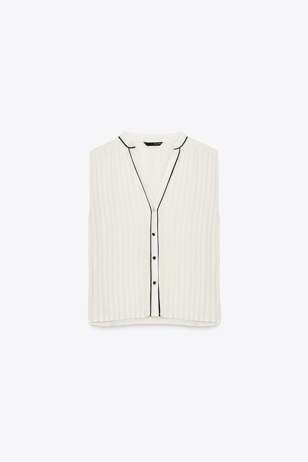 ZARA ПЛИССИРОВАННАЯ БЛУЗКА С КОНТРАСТНЫМИ ДЕТАЛЯМИ, ЭКРЮ