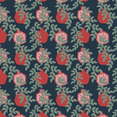 Гранаты с листьями на синем.