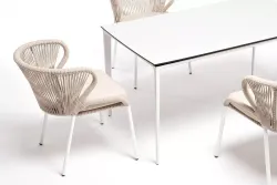 "Малага" обеденная группа на 4 персоны со стульями "Милан", каркас белый, роуп бежевый