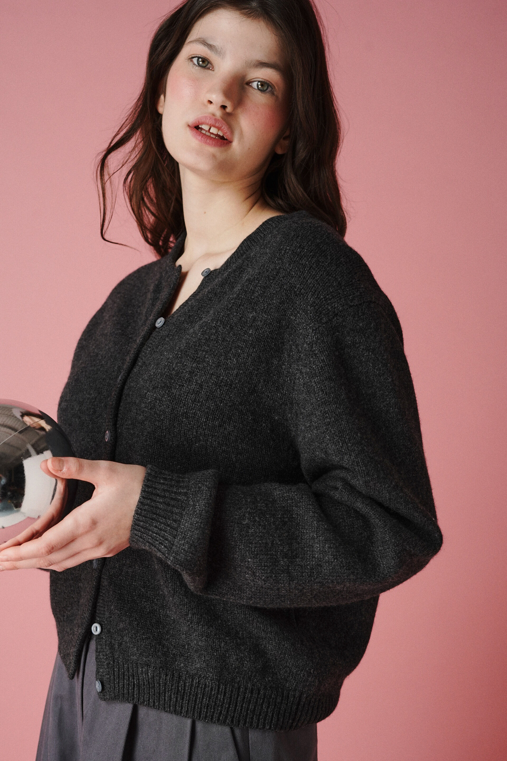 Кардиган из кашемира с мериносом графитового цвета