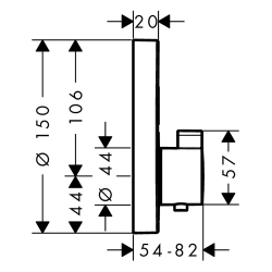 Смеситель встроенный термостат с 2 запорными клапанами Hansgrohe ShowerSelect S 15743000 схема