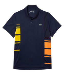 Мужское поло теннисное Lacoste Men's SPORT Colour-block Piqué And Mesh Polo Shirt - navy blue/yellow/orange