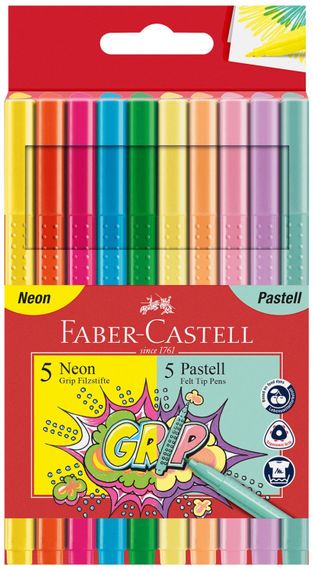 Фломастер\ Flomaster 10 rəng neon +pastel Faber Castell