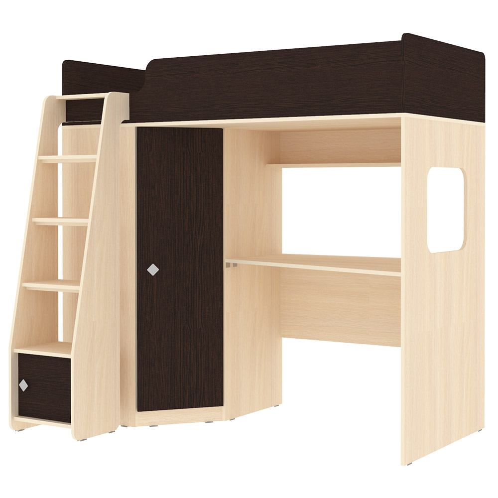 Кровать-чердак КарИВи Л-В603.1  Дуб Молочный Венге