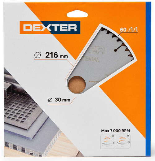 Диск пильный универсальный Dexter FD-E052163060T 60Т 216x30x1.5 мм, кольца: 20 и 25.4