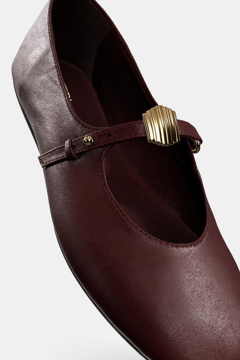 ZARA МЯГКИЕ КОЖАНЫЕ БАЛЕТКИ, БОРДОВО-КРАСНЫЙ