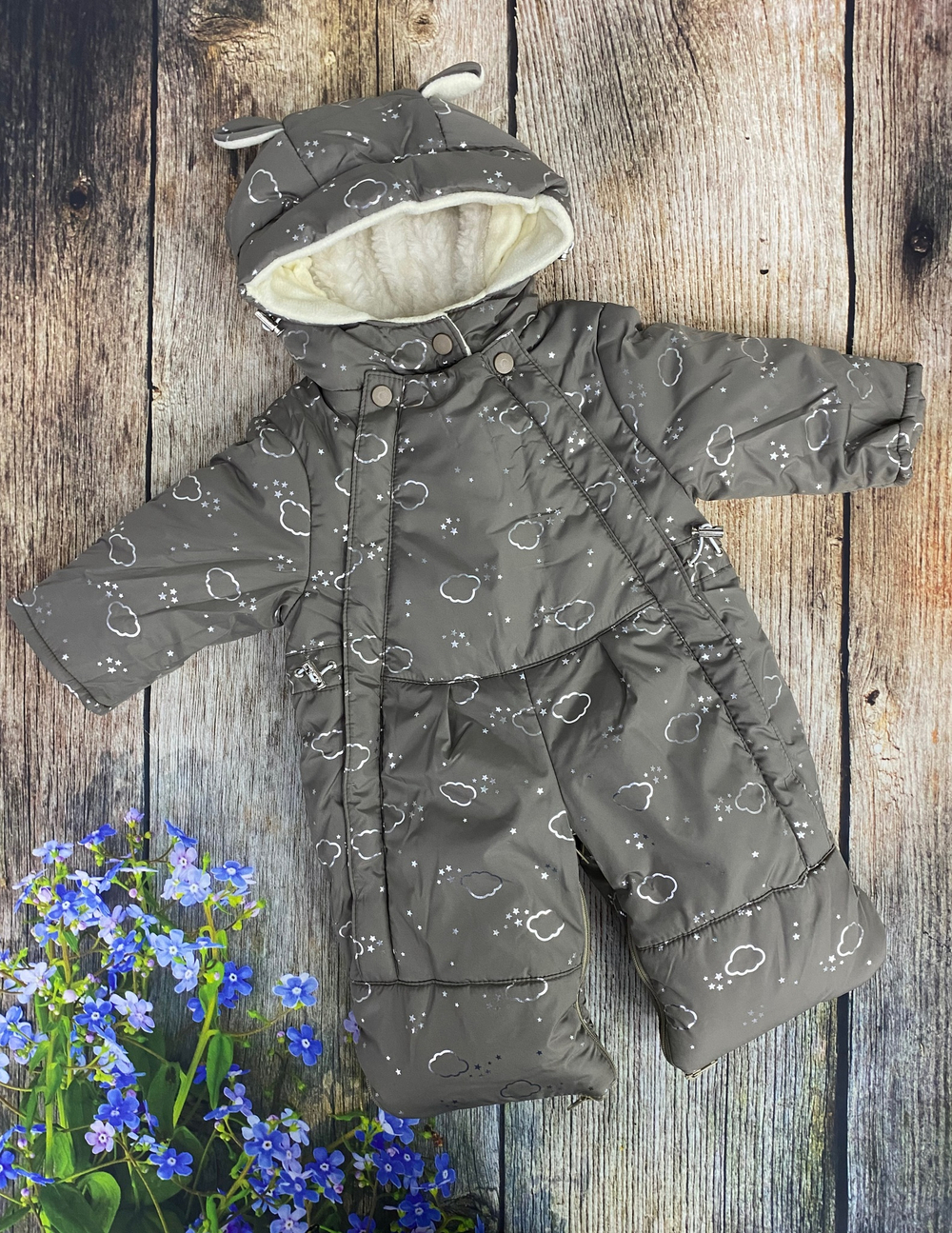 Комбинезон-трансформер (2в1) Модель: 025 "Облачка" (ИП Петрова Г.Г.) (Цвет: Оливковый, Размер: 74-80)