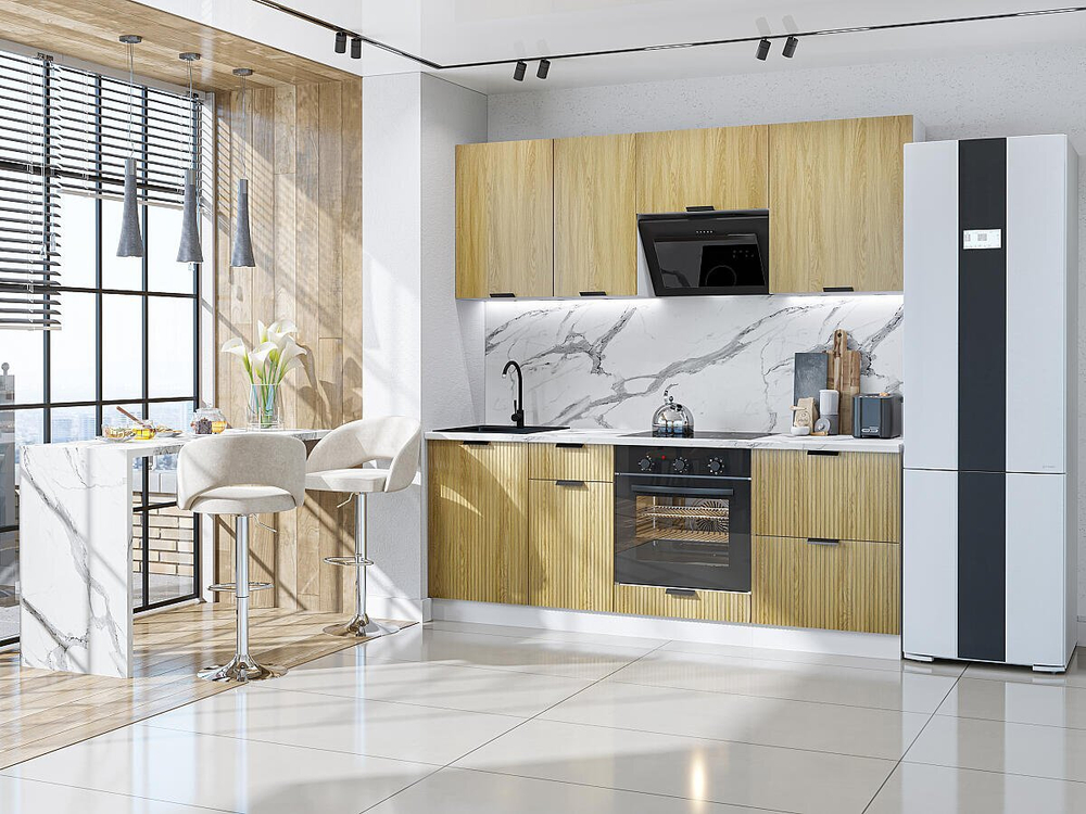 Прямая модульная кухня Евро Лайн-02 Дуб песочный - Белый 2140*2000*600