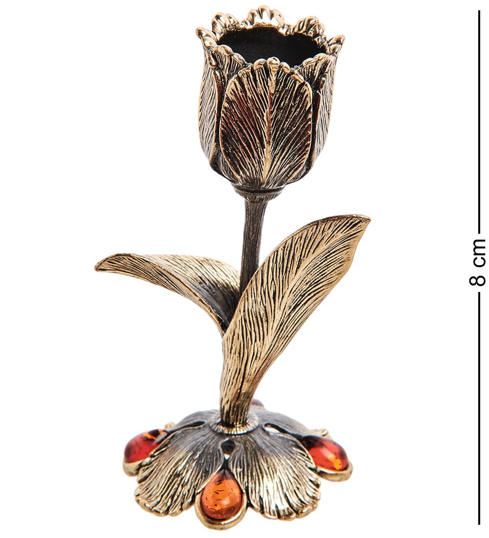 Народные промыслы AM-3045 Подсвечник «Тюльпан» (латунь, янтарь)