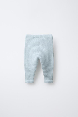 ZARA ЛЕГИНСЫ ИЗ РУБЧАТОГО ТРИКОТАЖА, ВОДЯНИСТО-ЗЕЛЕНЫЙ