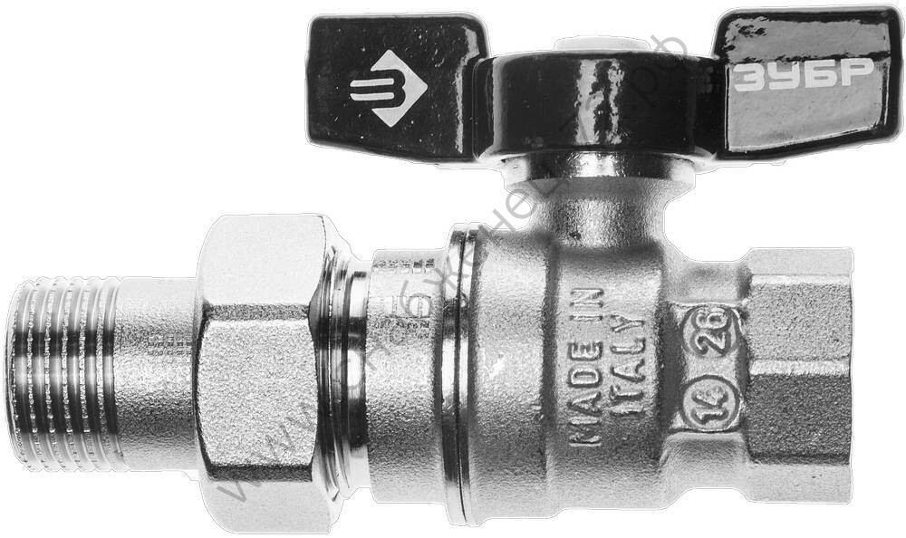 ЗУБР d 1/2″, ручка ″бабочка″, ″мама-папа″, Полнопроходной шаровой кран с накидной гайкой (4-51327-C-1/2)