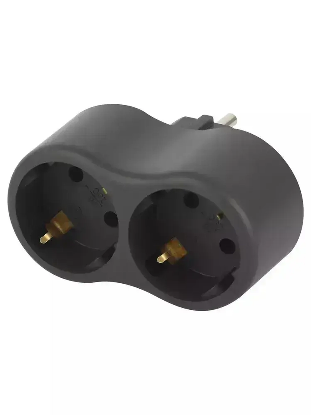 Двойник для розетки электрический ЭРА SPx-2e-B с заземлением, 16А, черный / Разветвитель электрический 2 розетки, тройник