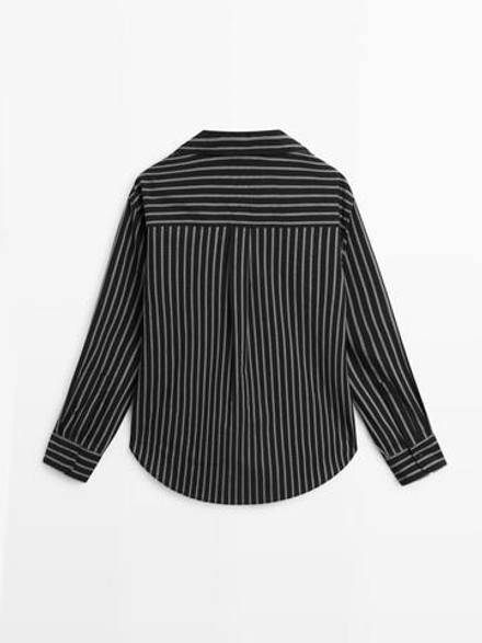 Massimo Dutti Рубашка из смесового хлопка в полоску, черный