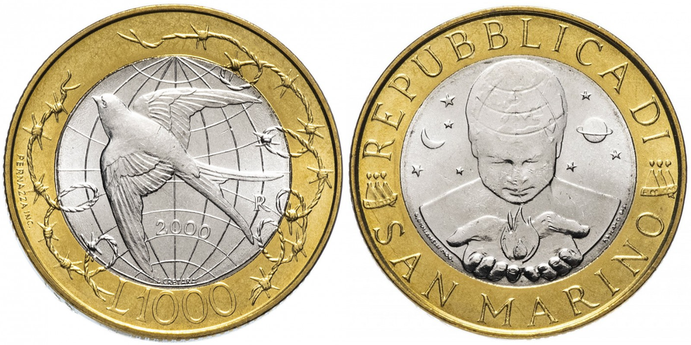Сан-Марино 1000 лир, 2000 Ласточка UNC