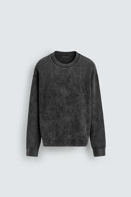 ZARA СВИТЕР В РУБЧИК С ЭФФЕКТОМ ПОТЕРТОСТИМ, ЧЕРНЫЙ