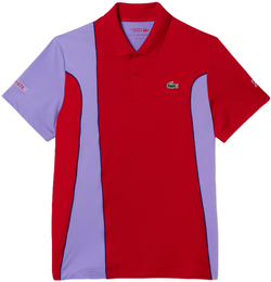 Мужское теннисное поло Lacoste SPORT Novak Djokovic Regular Fit Colorblock Polo - red/purple