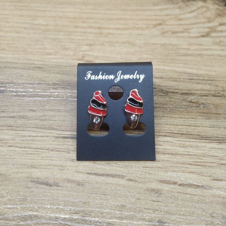 Серьги Small Мороженка стразы эмаль цветная цвет розовый красный металл золотистый