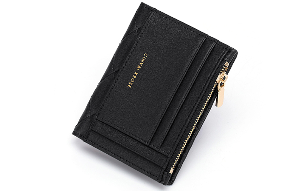 XINWAYI·KELUOSI Cow Leather Wallet Coin Purse Document Bag Wallet Card Holder Regular Women"s Black/Ecru