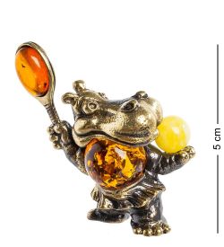 AM- 215 Фигурка «Бегемот теннисист» (латунь, янтарь)