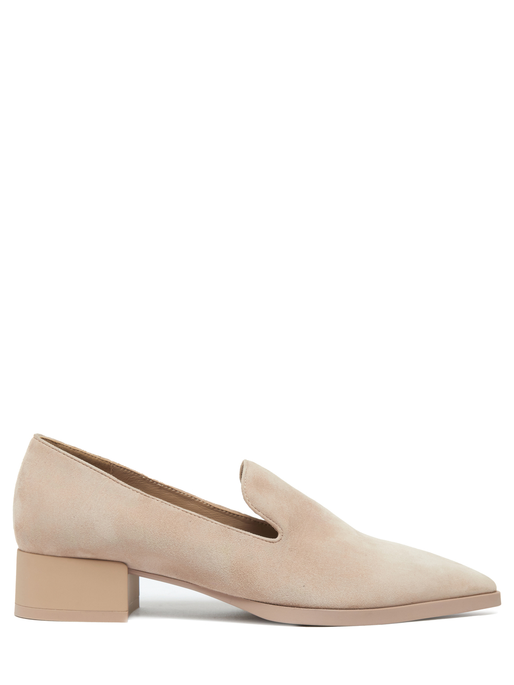 Женские замшевые туфли бежевые на низком каблуке