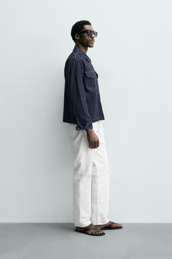 ZARA ДЖИНСОВАЯ КУРТКА-РУБАШКА НА МОЛНИИ, ИНДИГО