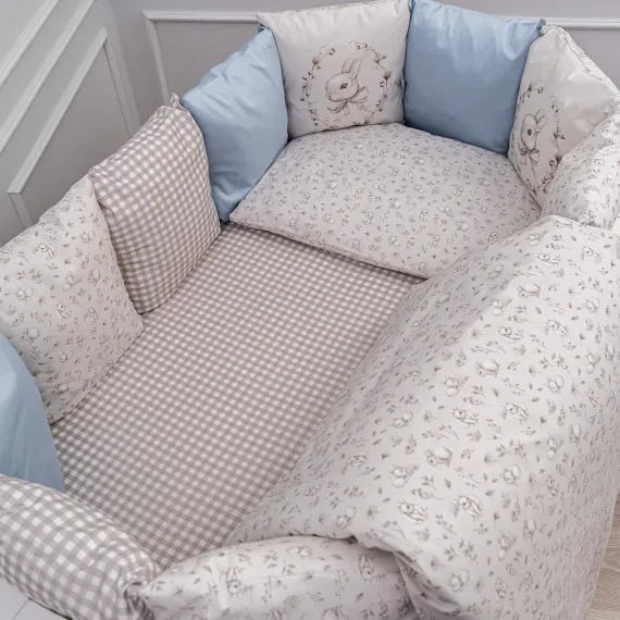 Комплект постельного белья Lollycottons Кролик Лаппин универсальный 6 предметов, Голубой