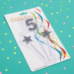 Свеча для торта Цифра Звёздное сияние «5» 16 см (набор 3шт), серебро