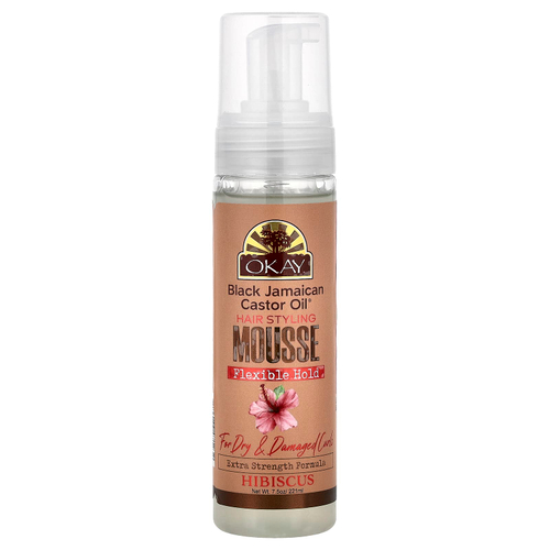 Okay Pure Naturals, Black Jamaican Castor Oil®, мусс для укладки волос, гибкая фиксация, для сухих и поврежденных локонов, гибискус, 221 мл (7,5 унции)
