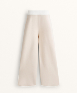 OYSHO Трикотажные брюки прямого кроя с контрастной окантовкой, цвет слоновой кости