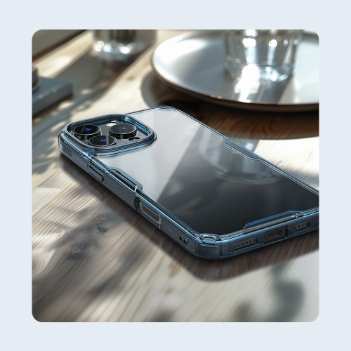 Прозрачный чехол с мягкими синими боковыми рамками от Nillkin для iPhone 16 Pro Max, серия Nature TPU Pro Case