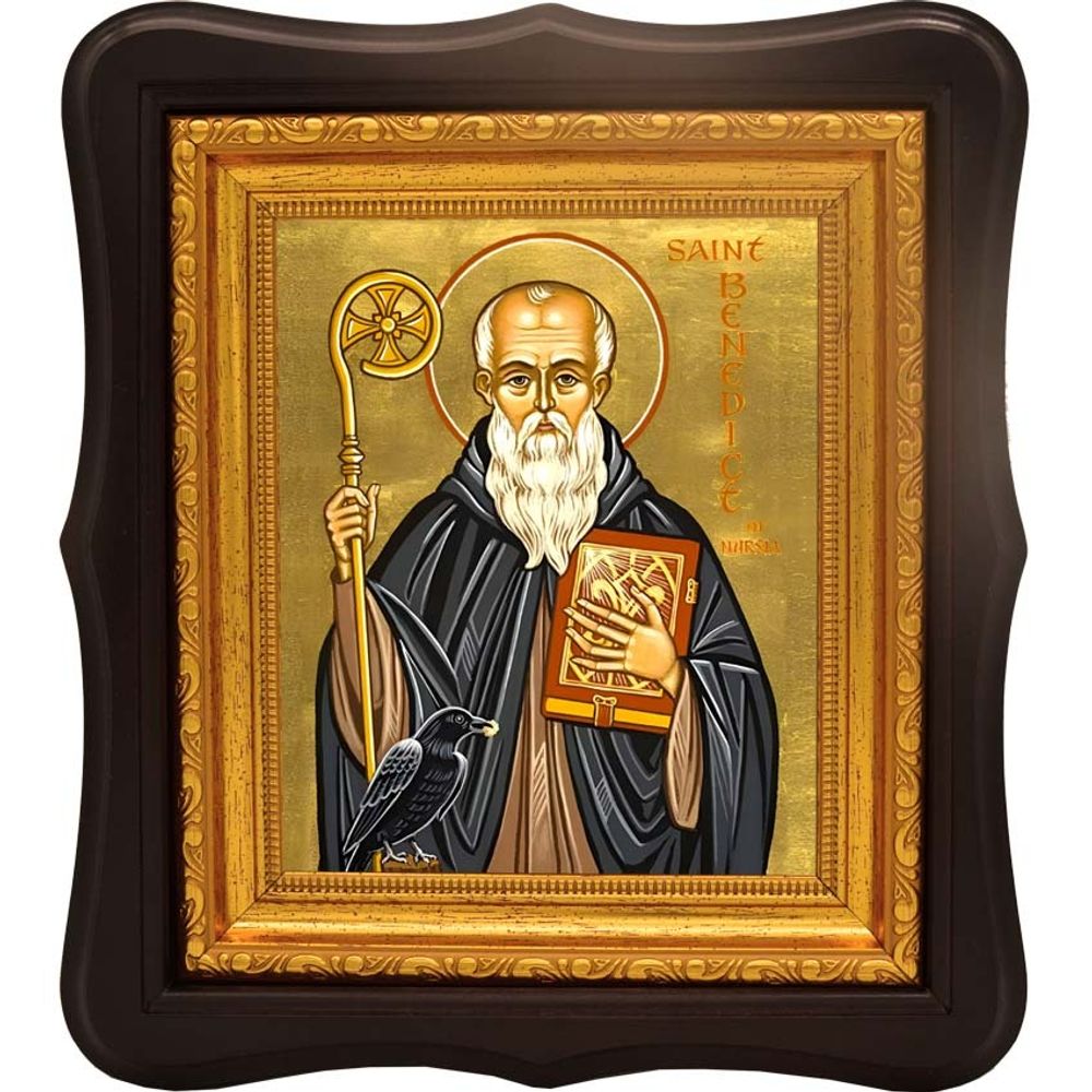 Венедикт (Бенедикт) Нурсийский преподобный игумен. Икона на холсте.