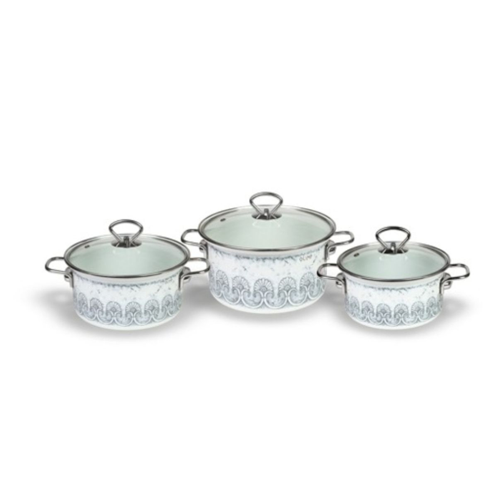 Набор эмалированной посуды 6 пр, кастрюли 1.9,2.5,3.7 л, Керчь, Олим-1 Элит, бел