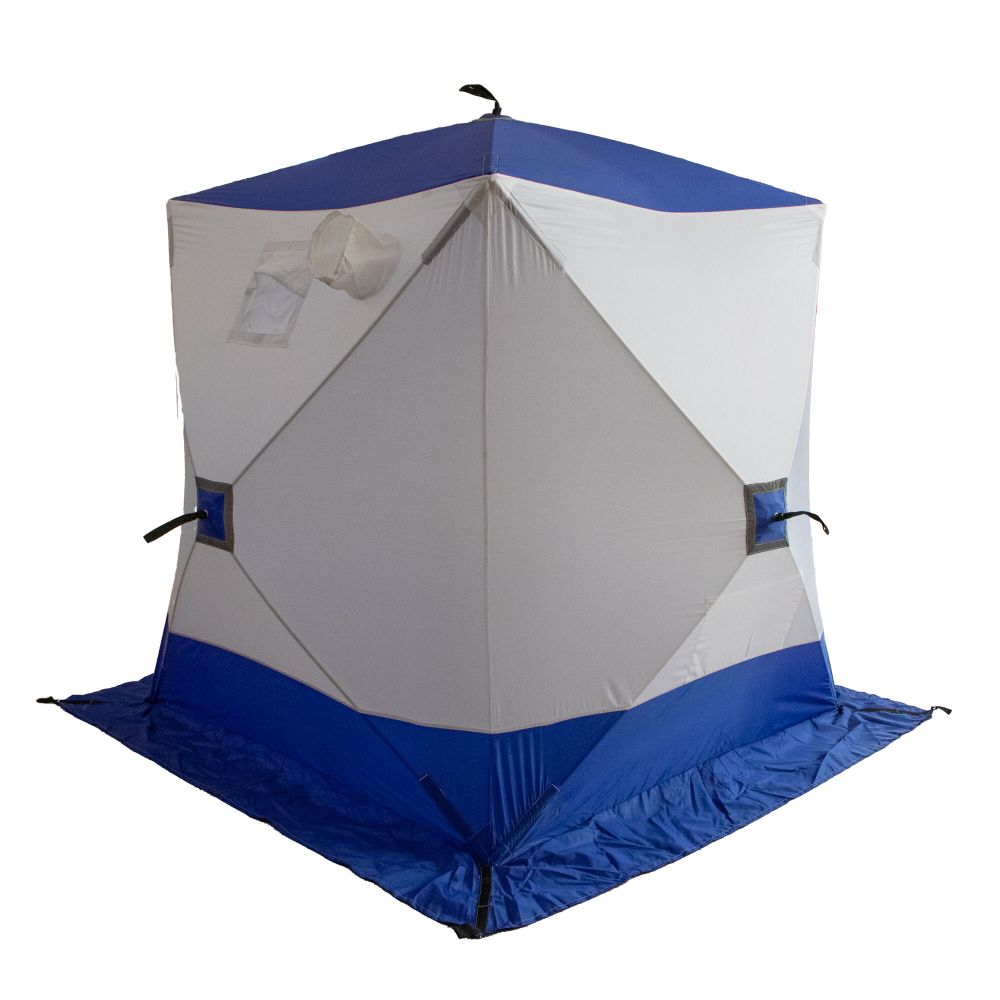 Палатка зимняя куб СЛЕДОПЫТ 1,5 х1,5 м, Oxford 210D PU 1000, S по полу 2,2 кв.м, цв. синий/белый