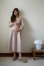 Платье Скарлетт из фланели для беременных и кормящих мам, Кремовый с розовыми цветами