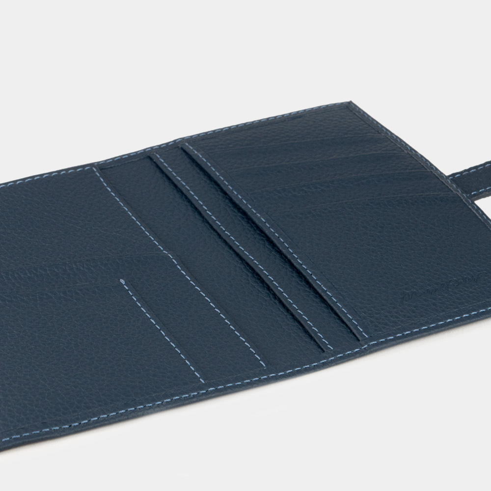 Обложка для паспорта и автодокументов из натуральной кожи теленка, синего цвета