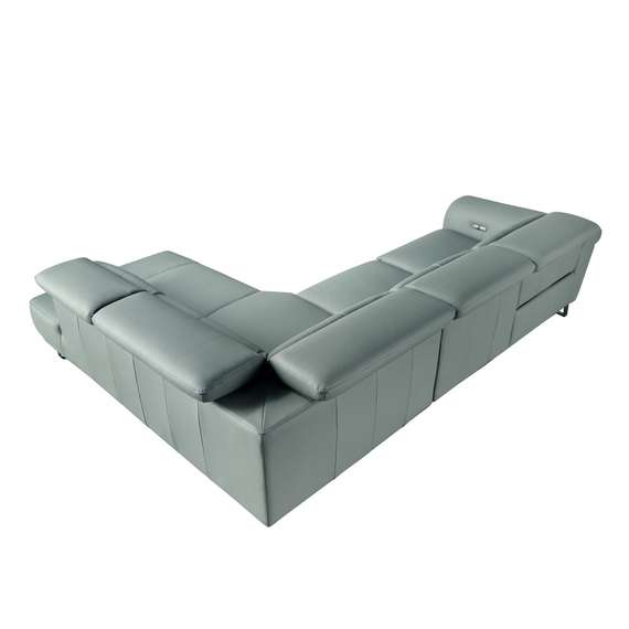 Угловой диван- реклайнер с правым шезлонгом 6252 из бирюзовой кожи