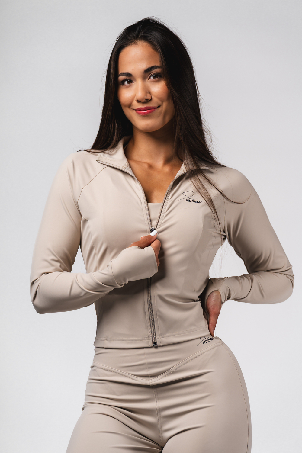 Кофта на молнии Deni x NEBBIA Fitness Zip Tracktop 314 Кремовая