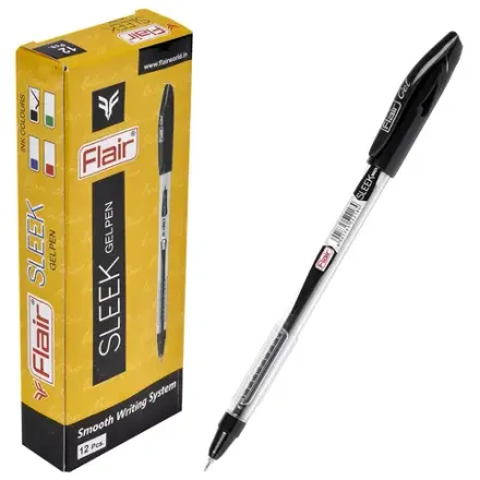 Набор Ручка гелевая Flair Sleek, 0,5мм, черная, стержень игла, 12шт.