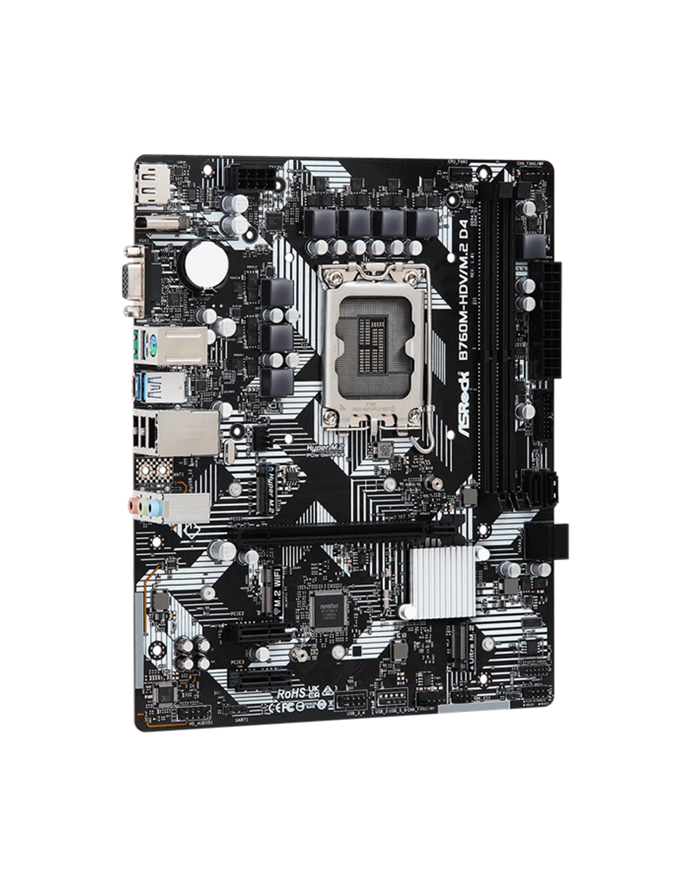 Материнская плата ASROCK B760M-HDV/M.2 D4, LGA1700, B760, 2*DDR4, 4*SATA, 2*M.2, 3*USB 3.2, 2*USB 2.0, Type-C, 1*PCIx16, 2*PCIx1, 1xM.2 (Key E), HDMI+DP, mATX