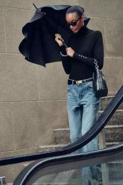 ZARA БАЗОВЫЙ ОДНОТОННЫЙ ДЖЕМПЕР, ЧЕРНЫЙ